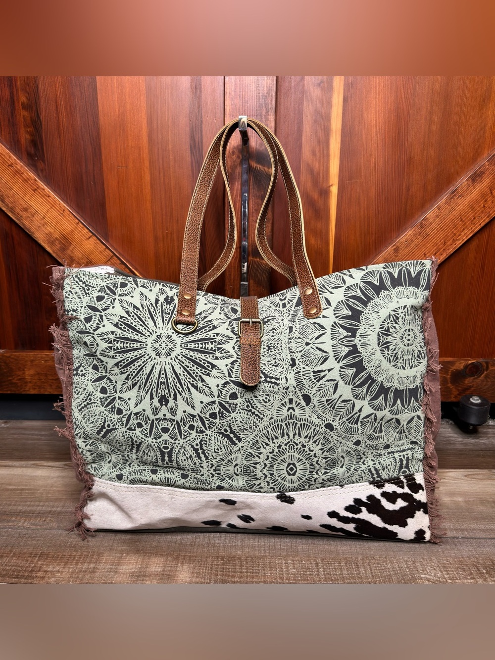 Myra Bag Green Floral Print Weekender Upcycled Canvas Bag NWT